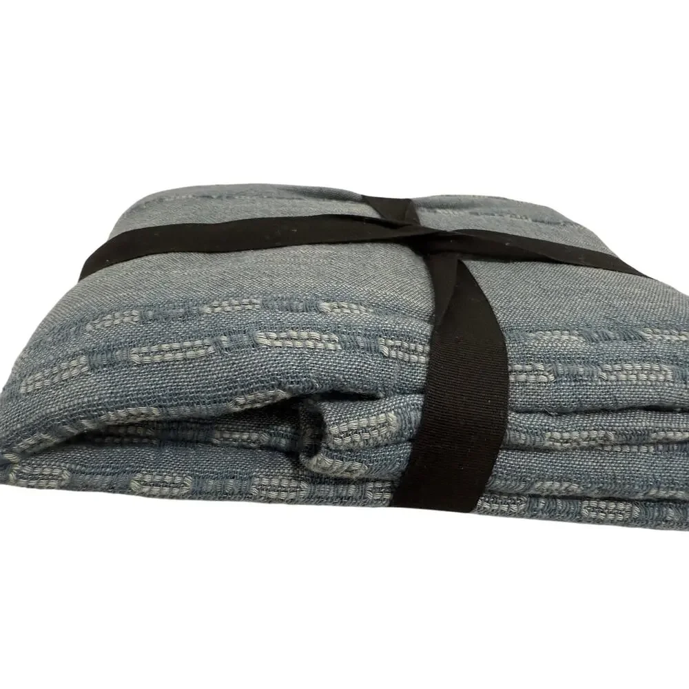 West Elm Reese Linen Cotton Standard Sham Denim Blue Textured Modern Minimalist